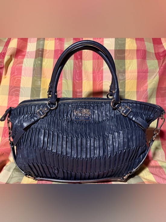 Coach Handbags - Coach D1182-15947 Navy Pleated Leather Satchel with Polished Hardware